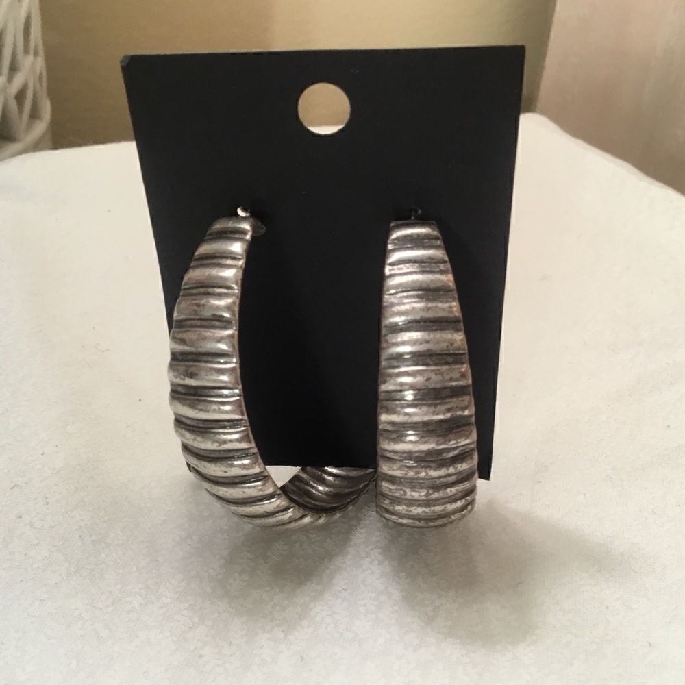 Oversized Silvertone Crinkled Earrings